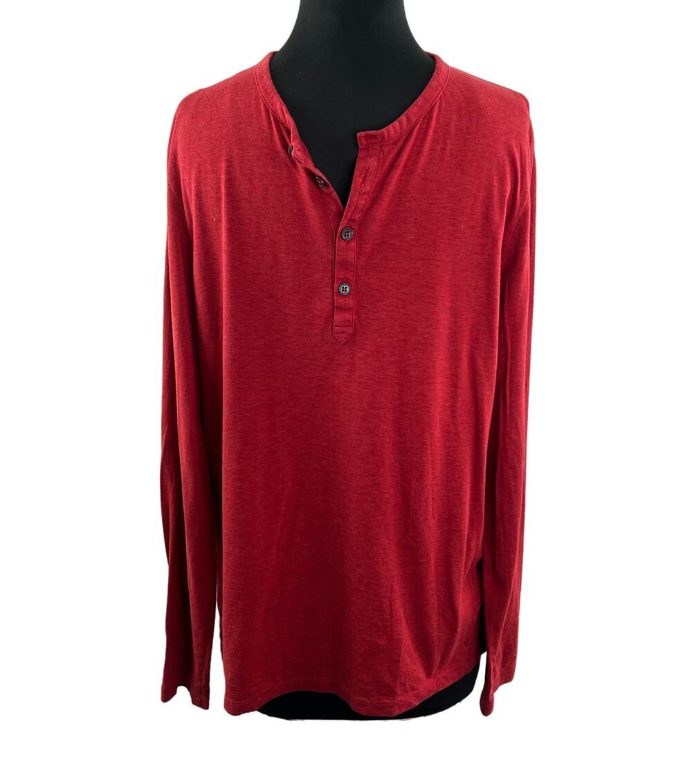 HUGO BOSS Heather Red Top Henley Neck Performance Slim Fit Size X-Large XL